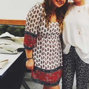 white floral medium sleeved dress